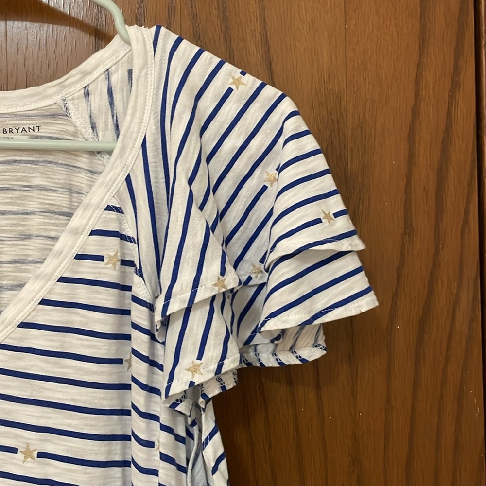 LANE BRYANT UEC Womens Size 14/16 Blue White Striped Gold Star Flutter Tee - Picture 6 of 12